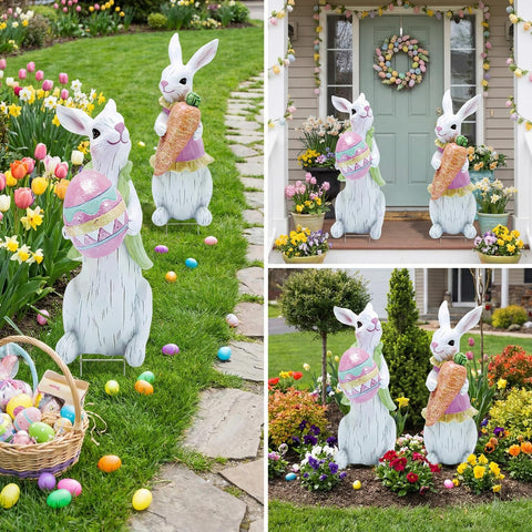 DUNFACK Bunny yard sign on a sturdy metal H-stake for outdoor stability.
