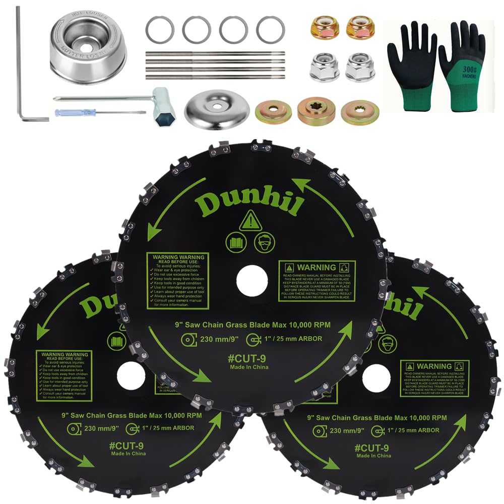 Dunhil 3-pack 9-inch brush cutter blades ready for tough yard work.