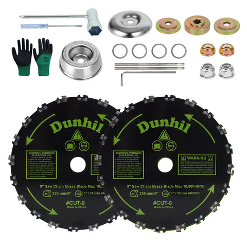 Dunhil 9in 20T blade pack powering through brush with precision.