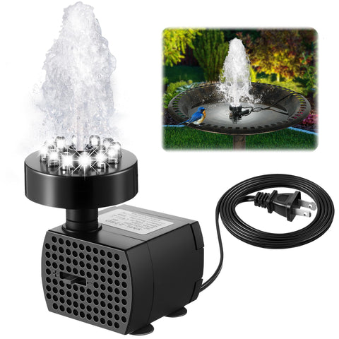 Dunkive Bird Bath Fountain with 12 LEDs lighting your garden day and night.