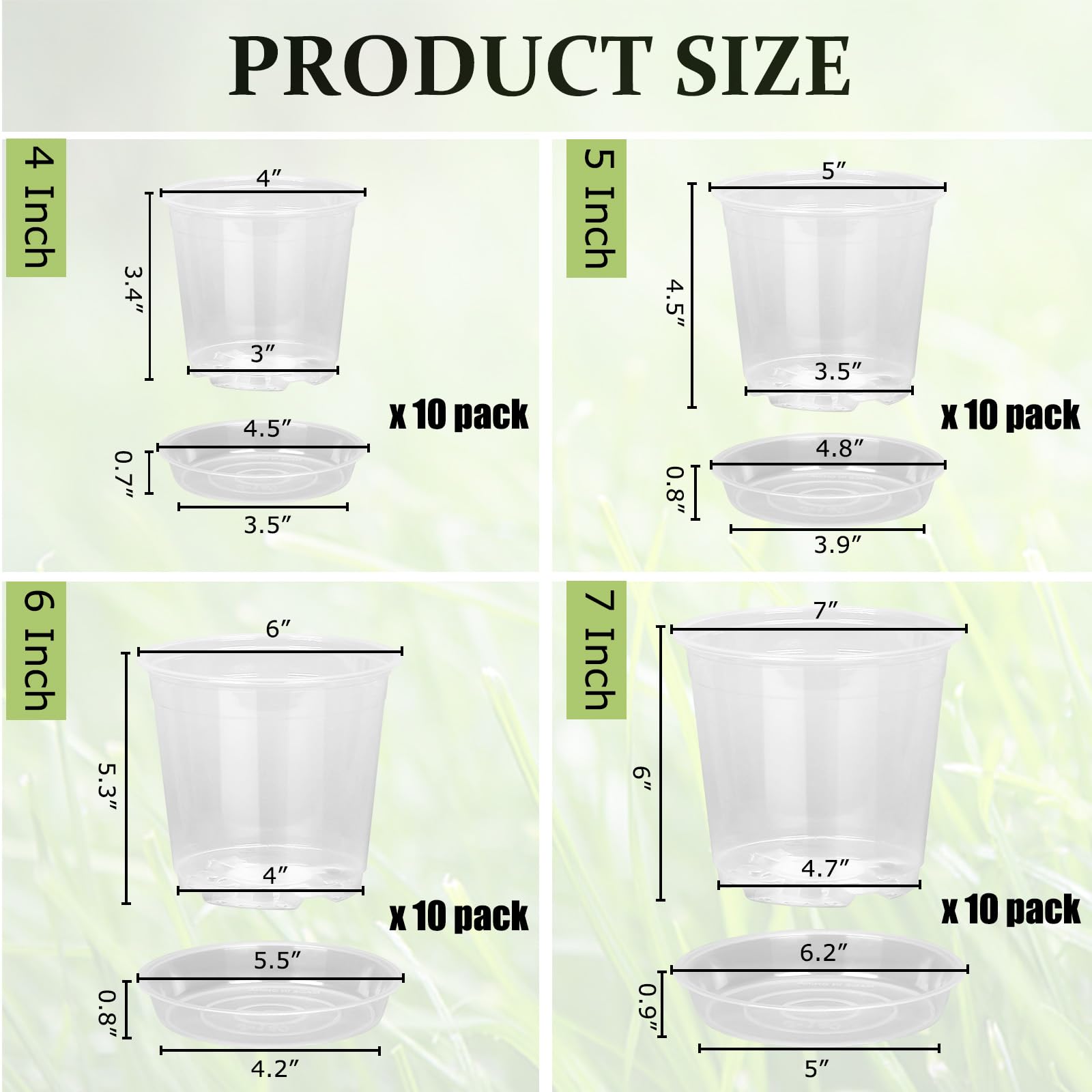 DUNPUTE clear nursery pot 5-inch with saucer, easy root observation for healthy growth.