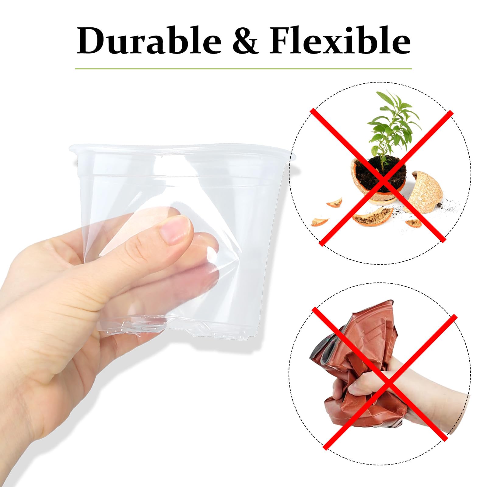 DUNPUTE clear nursery pot 7-inch with saucer, great for medium foliage and watering control.
