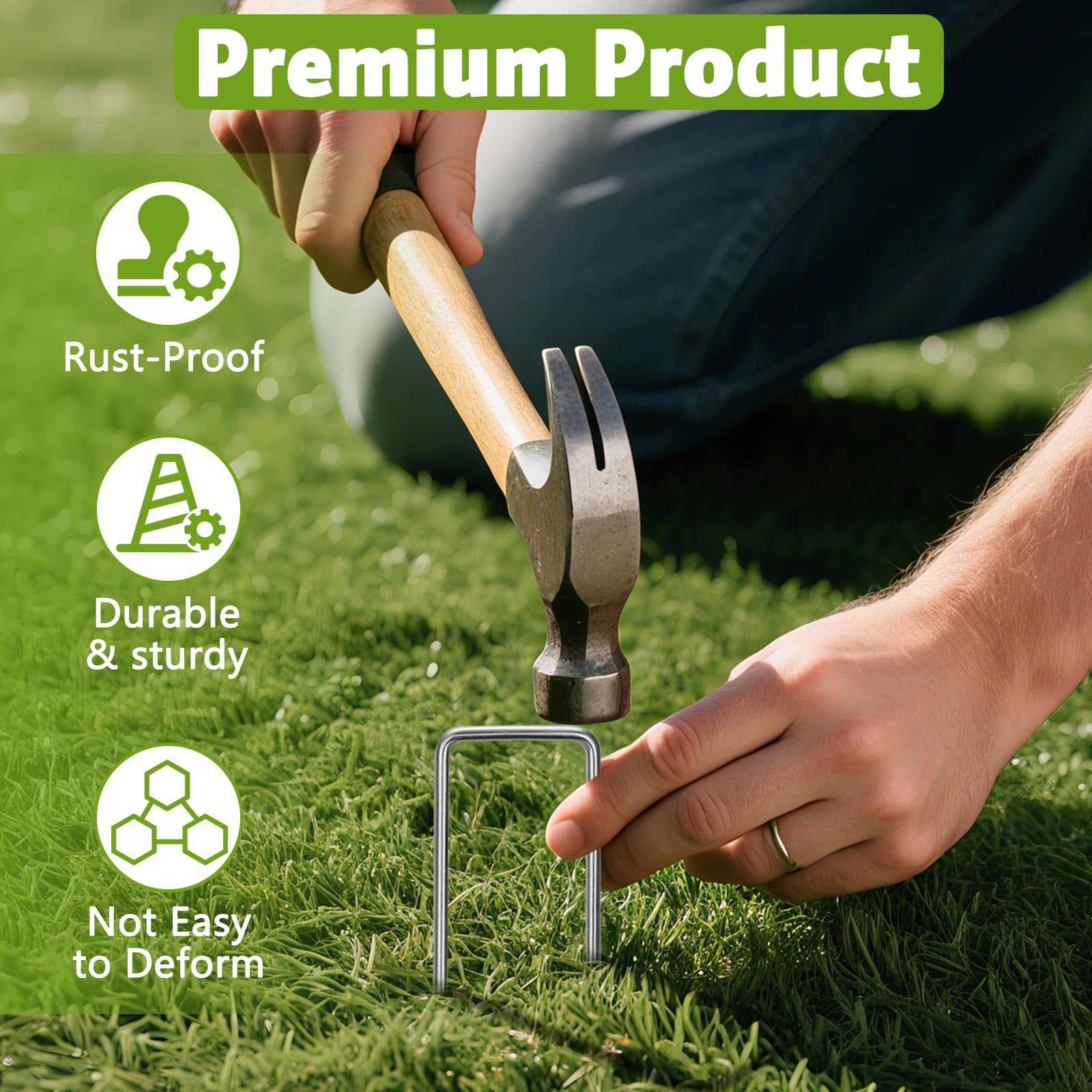 DUNPUTE 8-gauge galvanized steel stake resists corrosion for outdoor use.