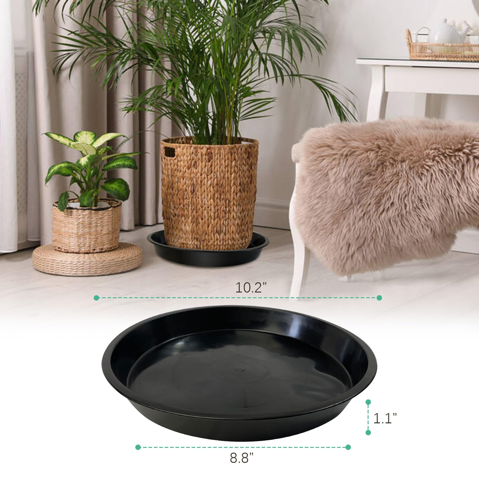 DUNPUTE plant saucer 6-inch protecting indoor floor from watering drips.