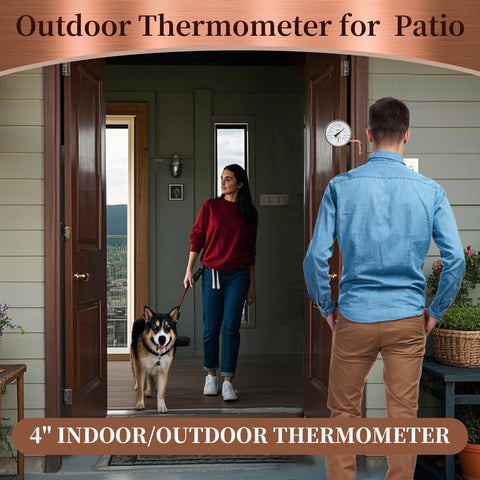 DUNUO 4-inch analog thermometer provides easy outdoor readings without batteries.