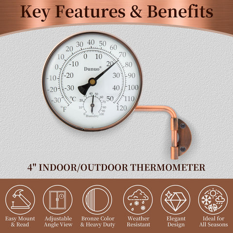 DUNUO analog thermometer with humidity gauge for room climate awareness.
