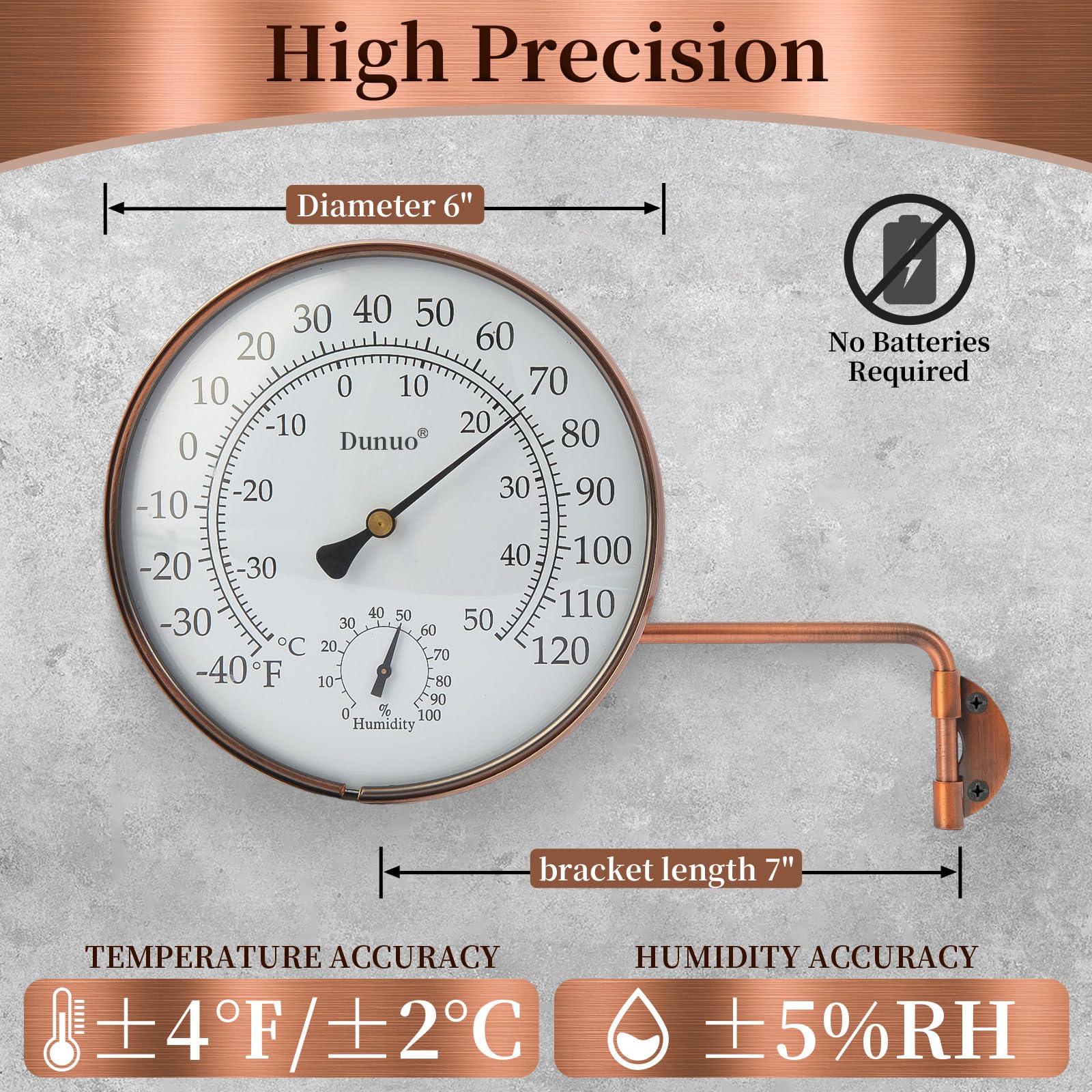 DUNUO antique copper finish thermometer adds vintage charm to patios.