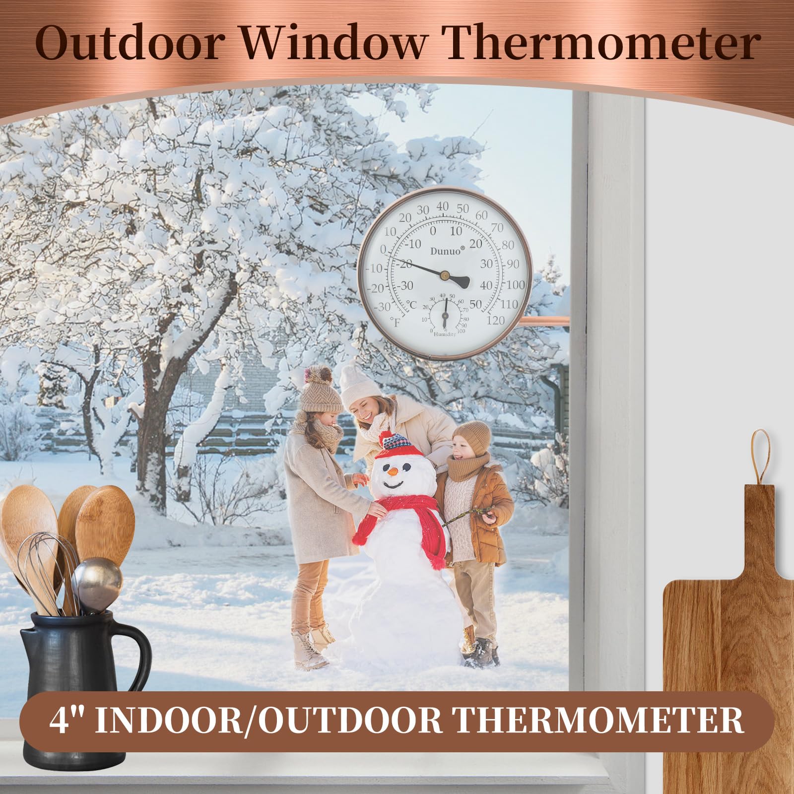 DUNUO decorative outdoor thermometer adds vintage charm to exteriors.