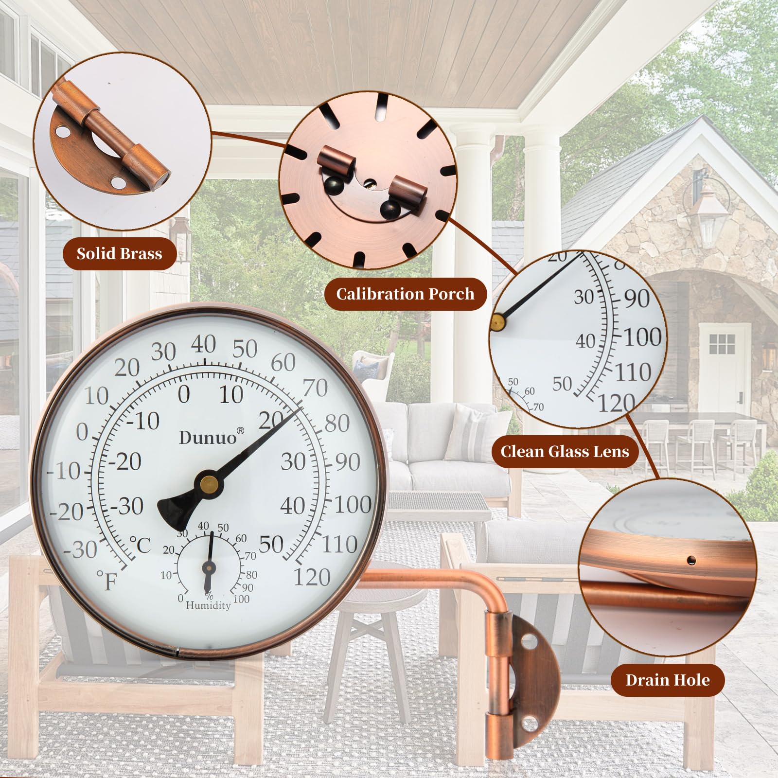 DUNUO thermometer includes humidity gauge to monitor humidity levels.