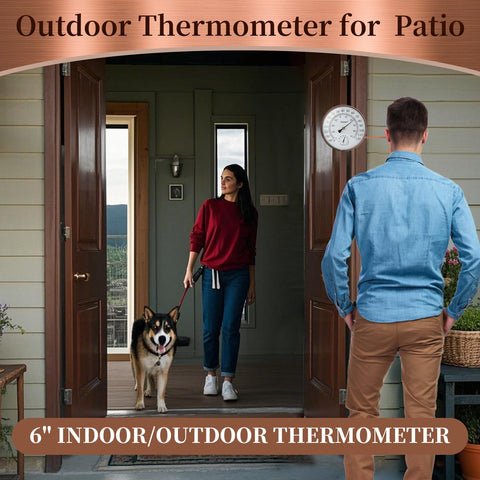 DUNUO decorative outdoor thermometer complements patio decor.