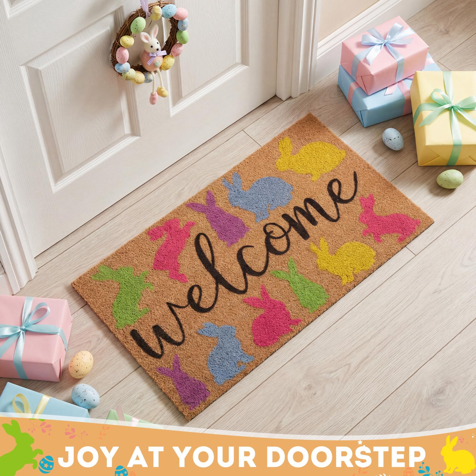 Dunzy 42 by 75 cm doormat size fits most doors indoors or on porches.