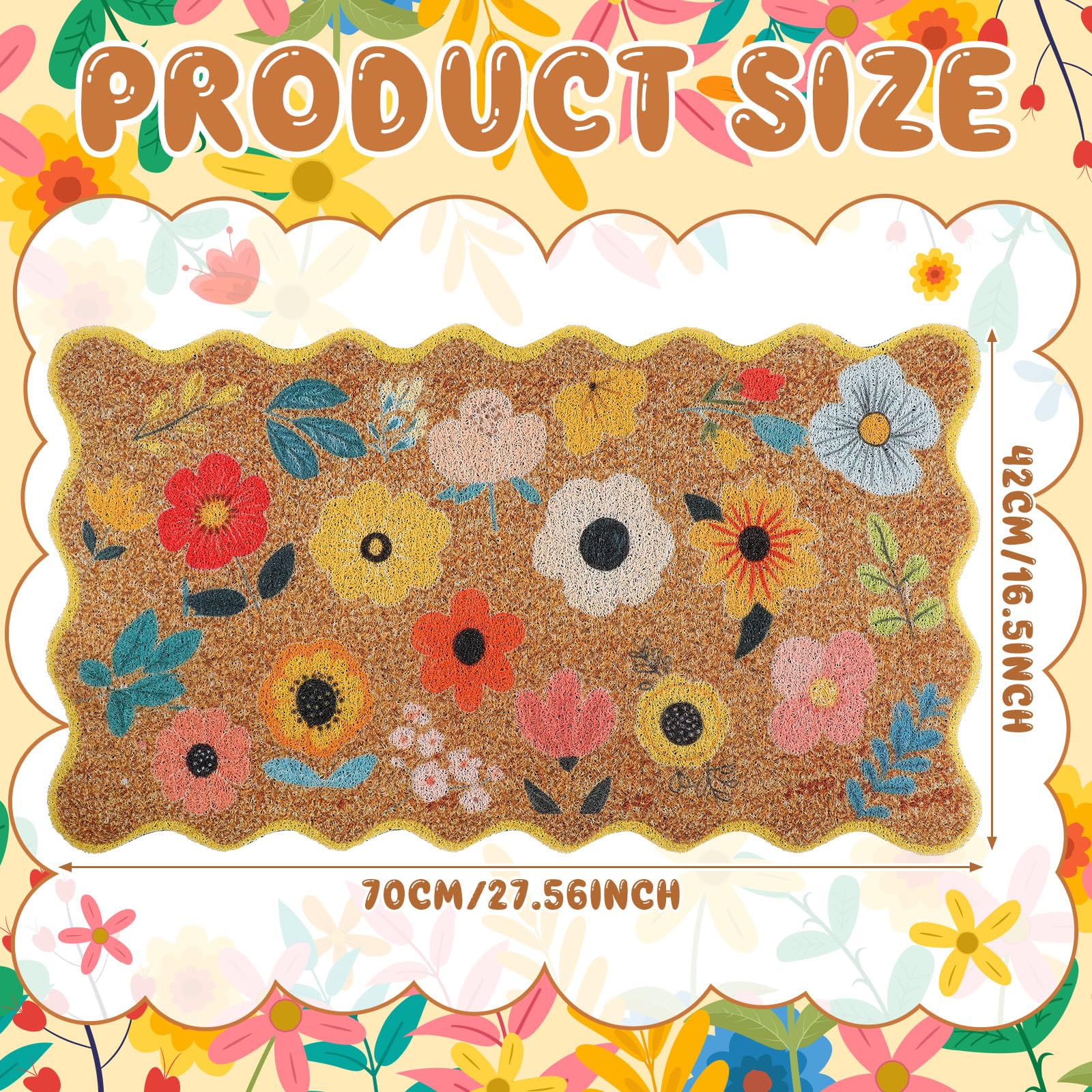 Dunzy colorful floral doormat at the front porch welcomes guests warmly.