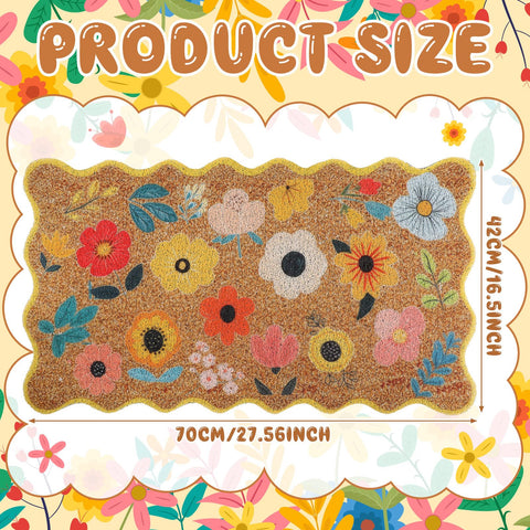 Dunzy colorful floral doormat at the front porch welcomes guests warmly.