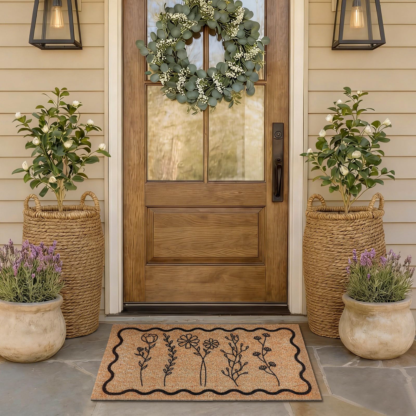 Dunzy Wildflower Doormat for indoor or outdoor use welcomes guests with seasonal decor.