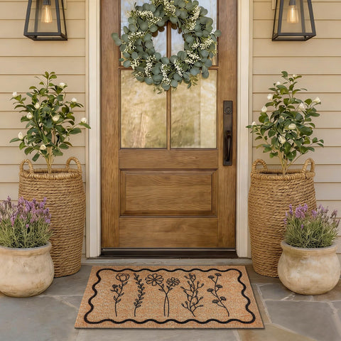 Dunzy Wildflower Doormat for indoor or outdoor use welcomes guests with seasonal decor.