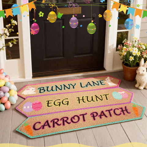 Dunzy Easter coir doormat with signage for the front door, a seasonal welcome.