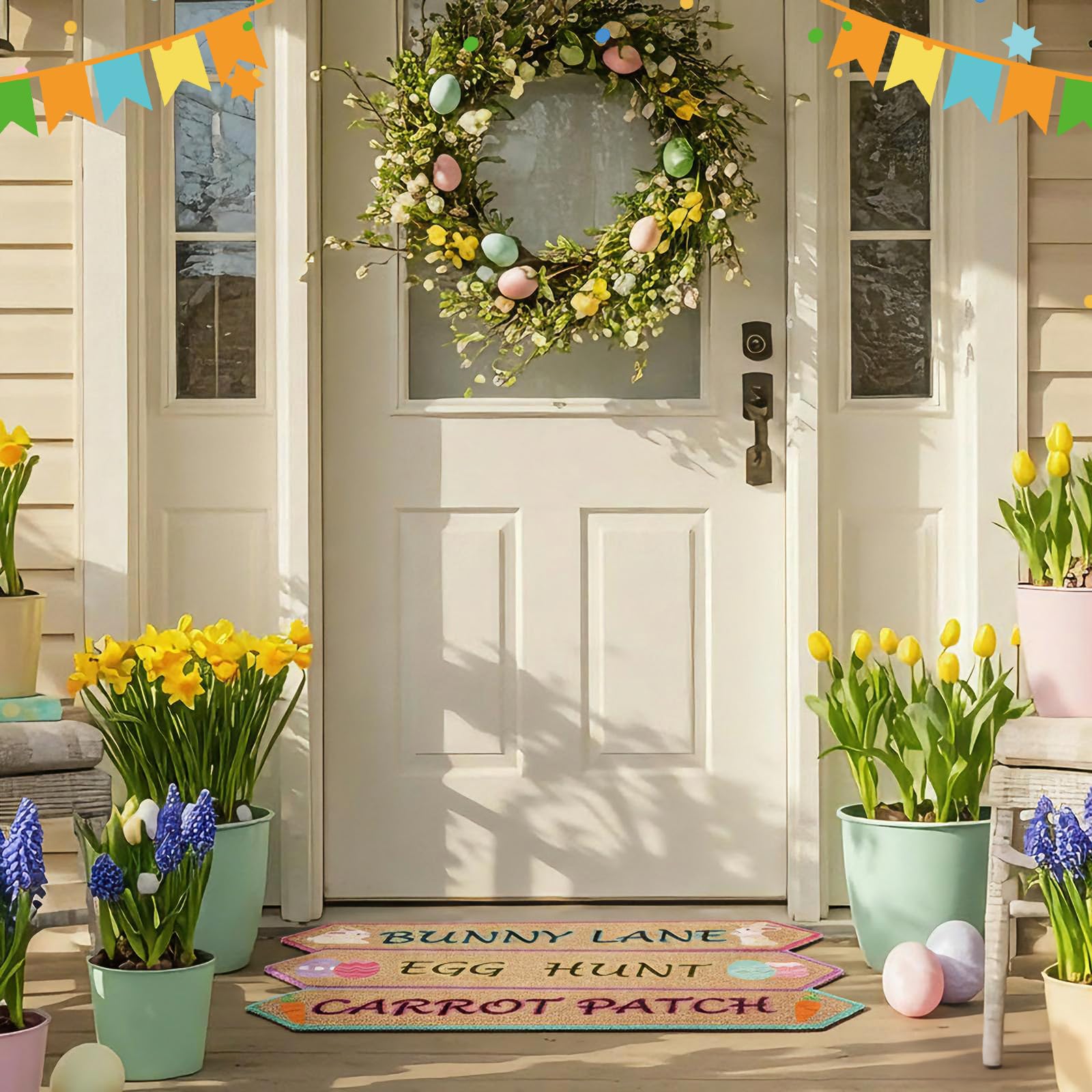 Dunzy Easter coir doormat for kitchen area adds warmth and dirt capture.