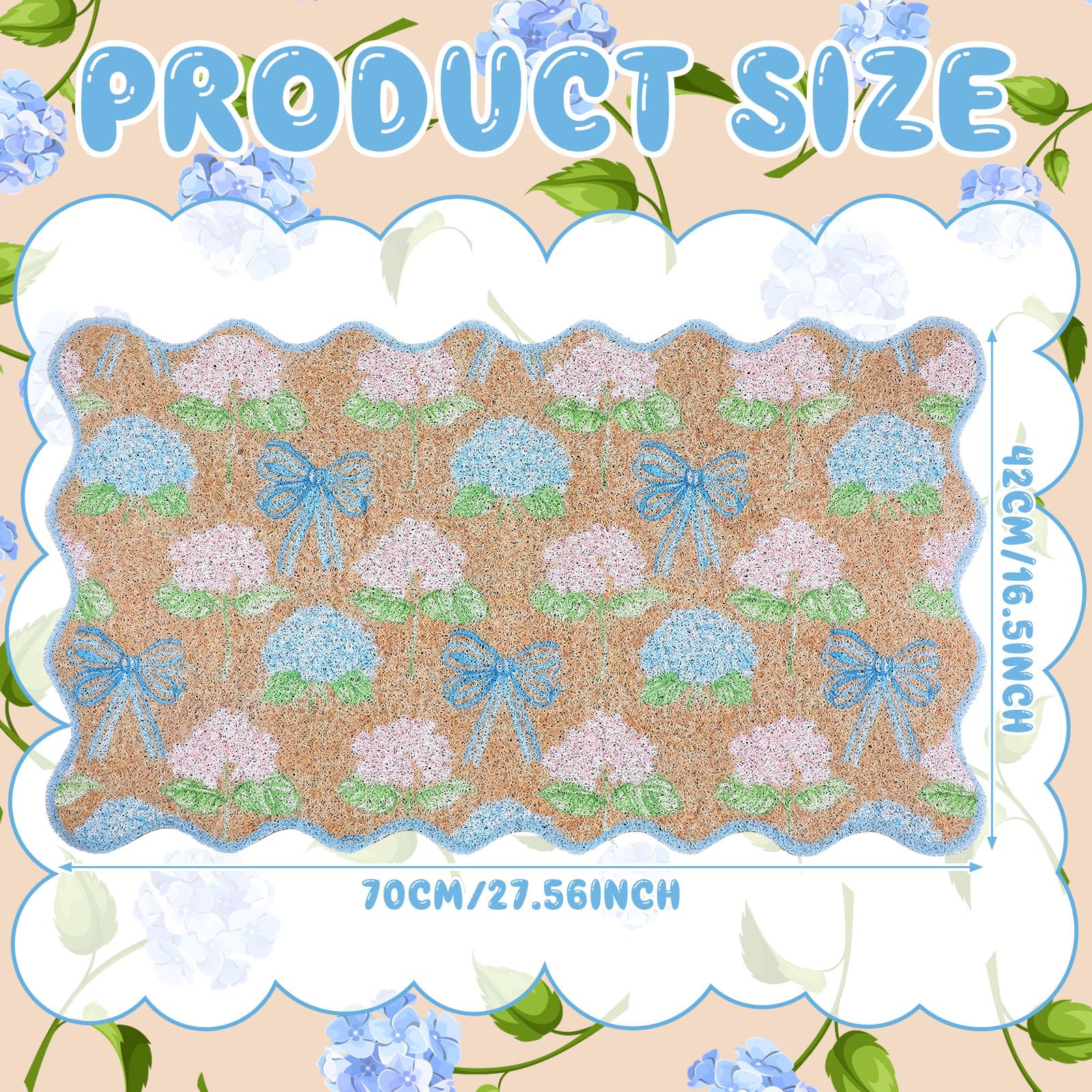 Dunzy hydrangea bow pattern entrance mat adds rustic charm and seasonal flair.