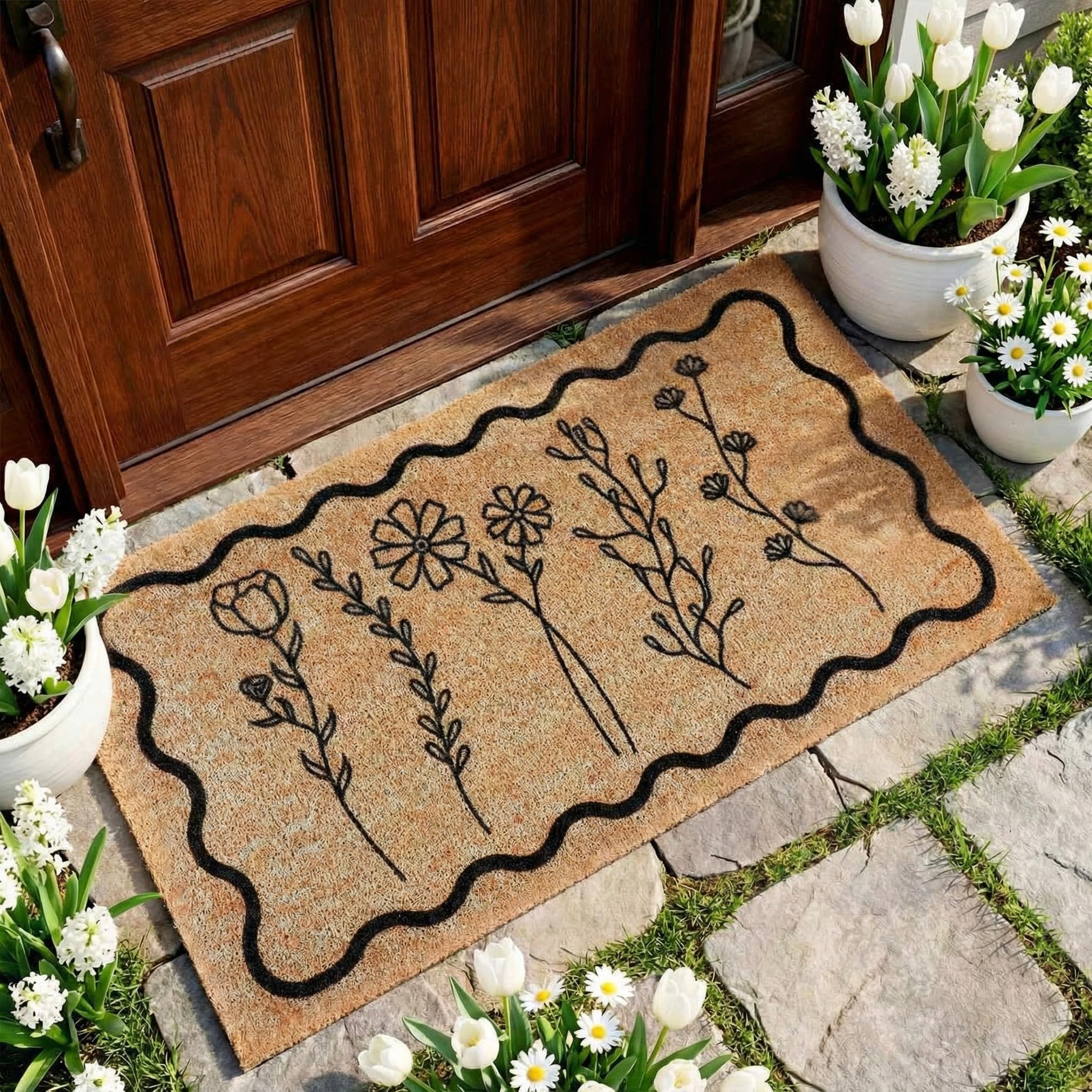 Dunzy Rubber-Backed Waves Mat provides secure grip on indoor and outdoor entryways.