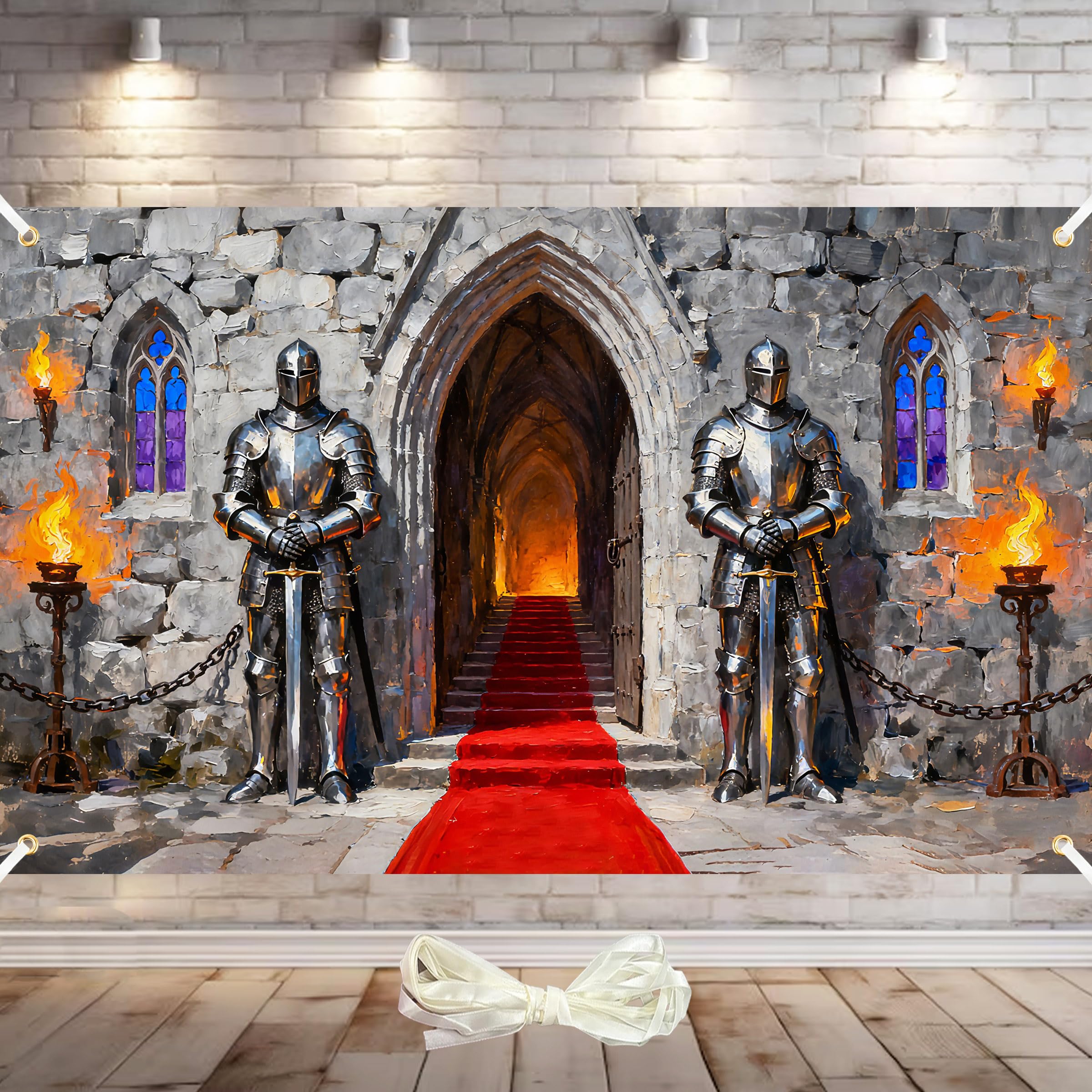 Duoduobuy Medieval Backdrop with Knight Castle for dramatic knight-themed photos