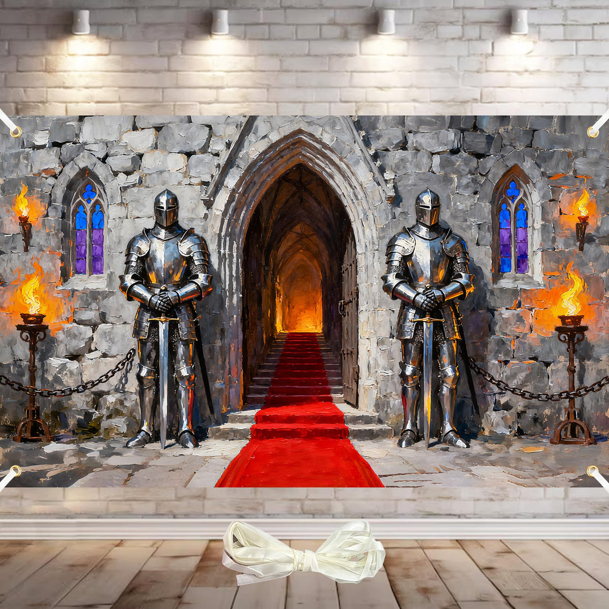 Duoduobuy Medieval Backdrop with Knight Castle for dramatic knight-themed photos
