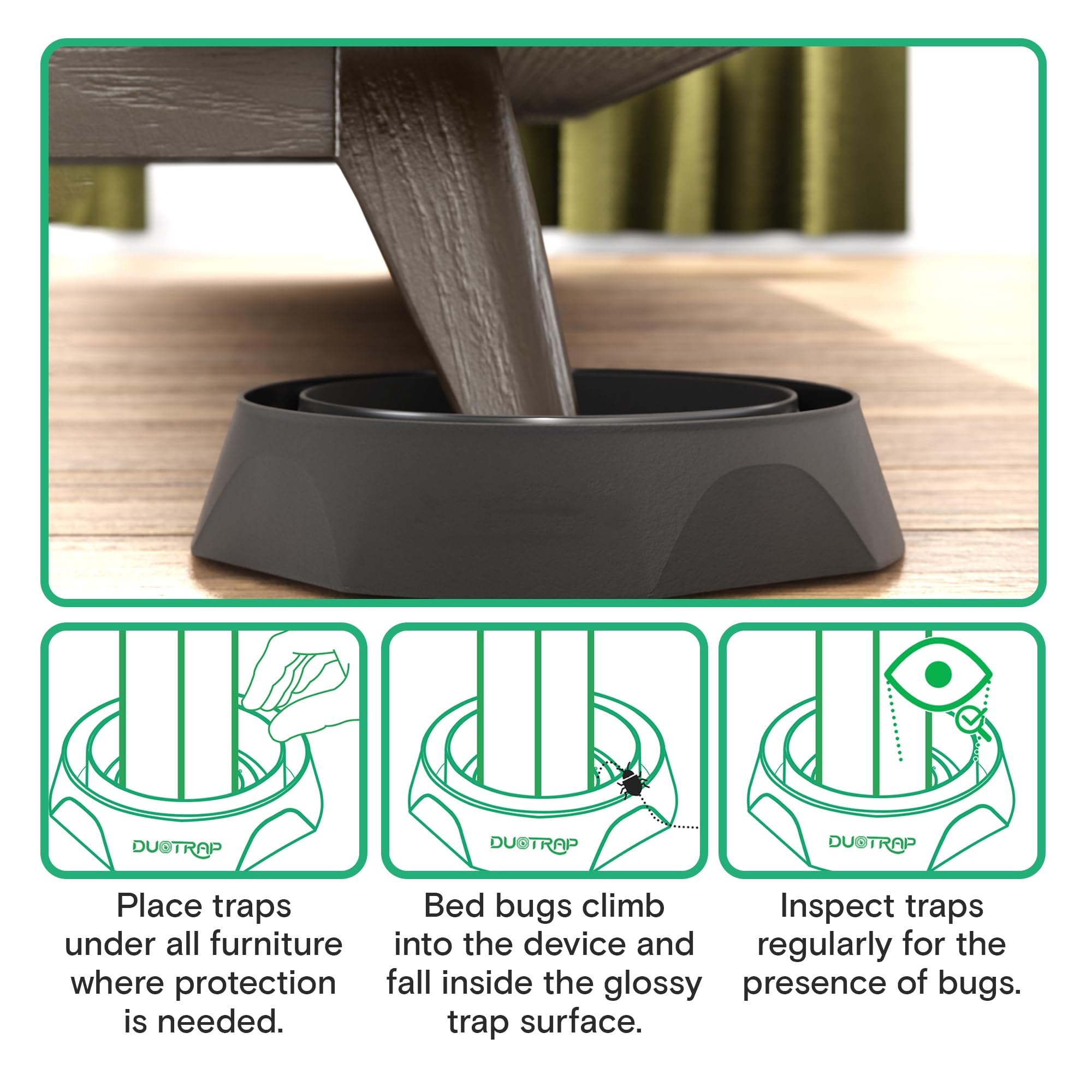 DUOTRAP bed bug interceptors ready-to-use four-pack simplifies setup