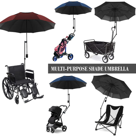 DUOUPA adjustable clamp system fits chairs, carts, and strollers for versatile shade.