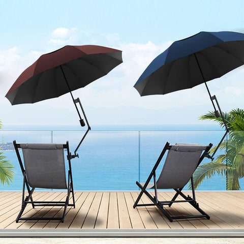 DUOUPA clip-on umbrella armrest attachment secures shade on outdoor seating.