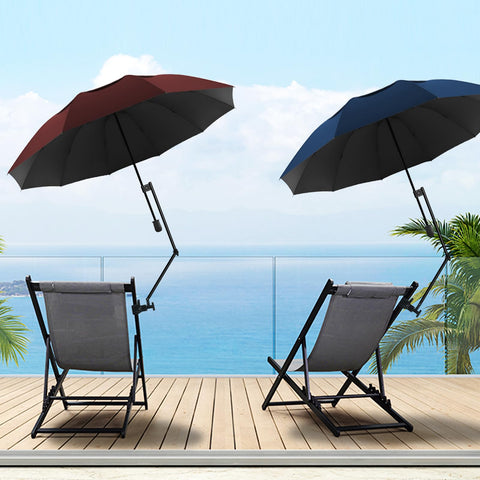 DUOUPA umbrella clamp attachment secures the shade on a variety of chairs.