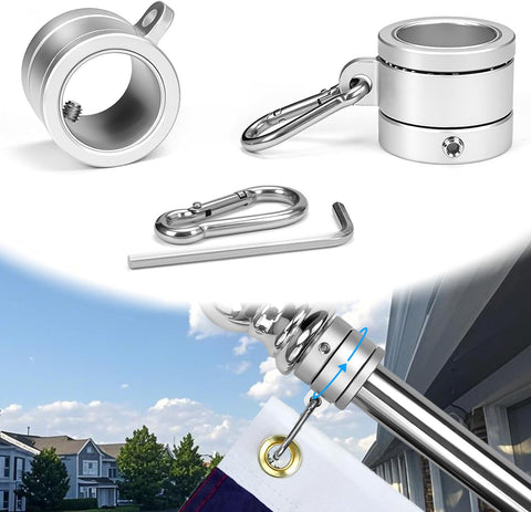 DUPKEV 1in flag pole rings with a clean silver finish for smooth 360-degree rotation.