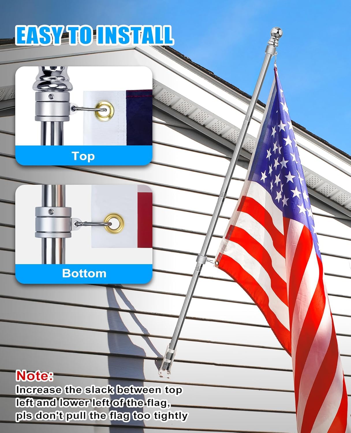DUPKEV flagpole rings fit 1-inch poles for secure installation on porches or docks.