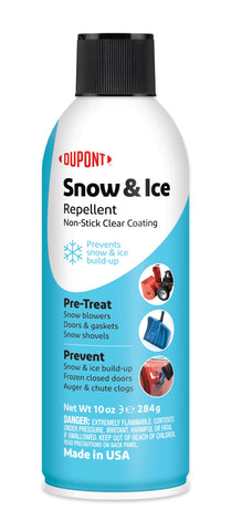 DuPont Teflon Snow and Ice Repellant bottle with spray nozzle for easy outdoor coating.