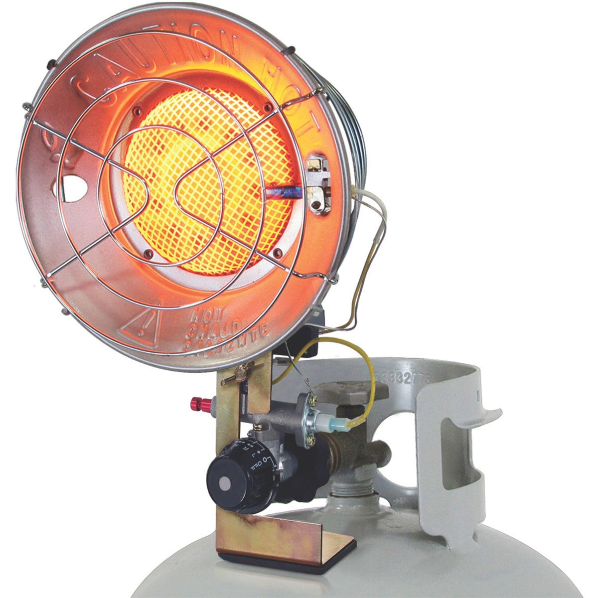 Dura Heat TT-15CSA tank top heater, side view, rugged outdoor warmth.