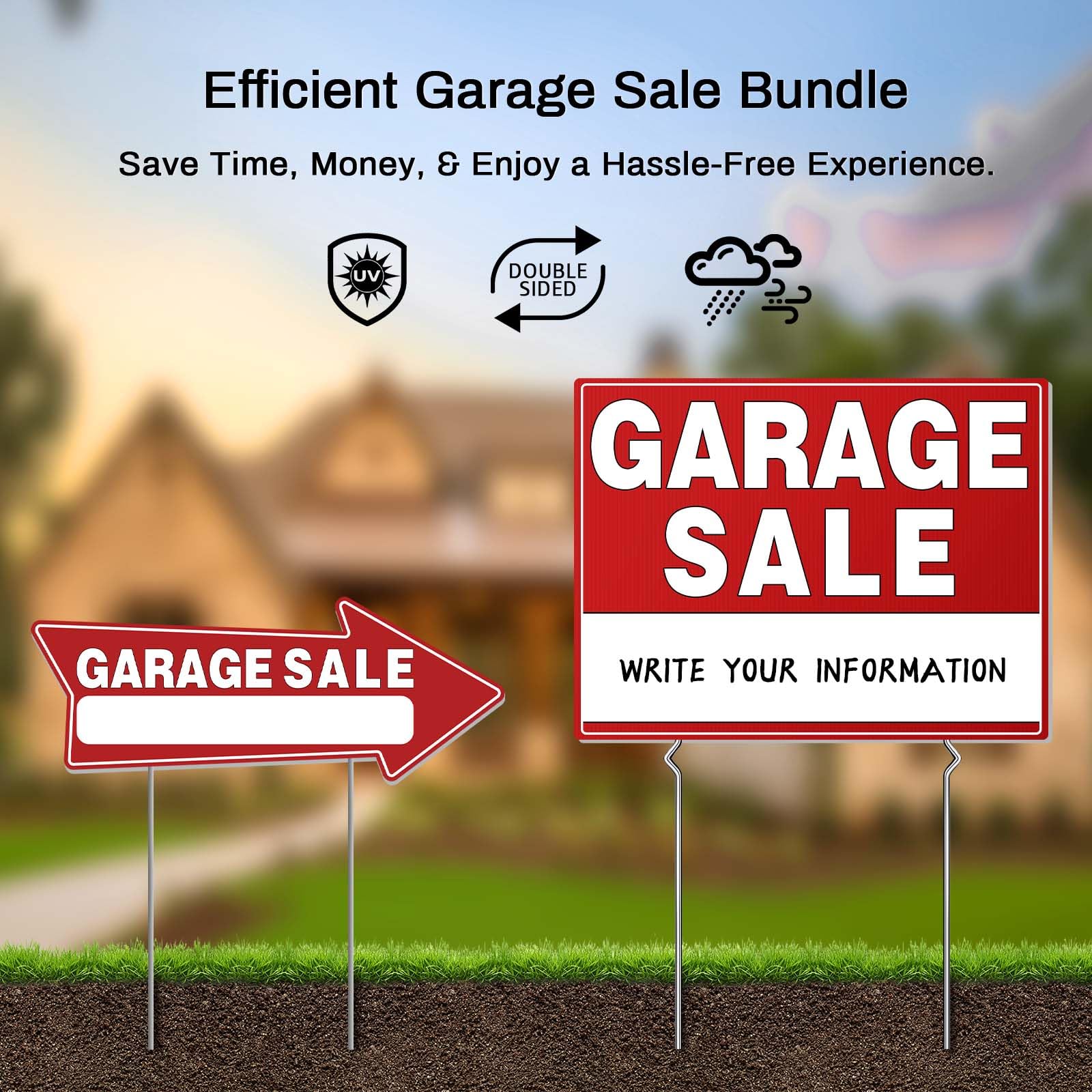 Durable garage sale signs kit stays vibrant during busy sale days