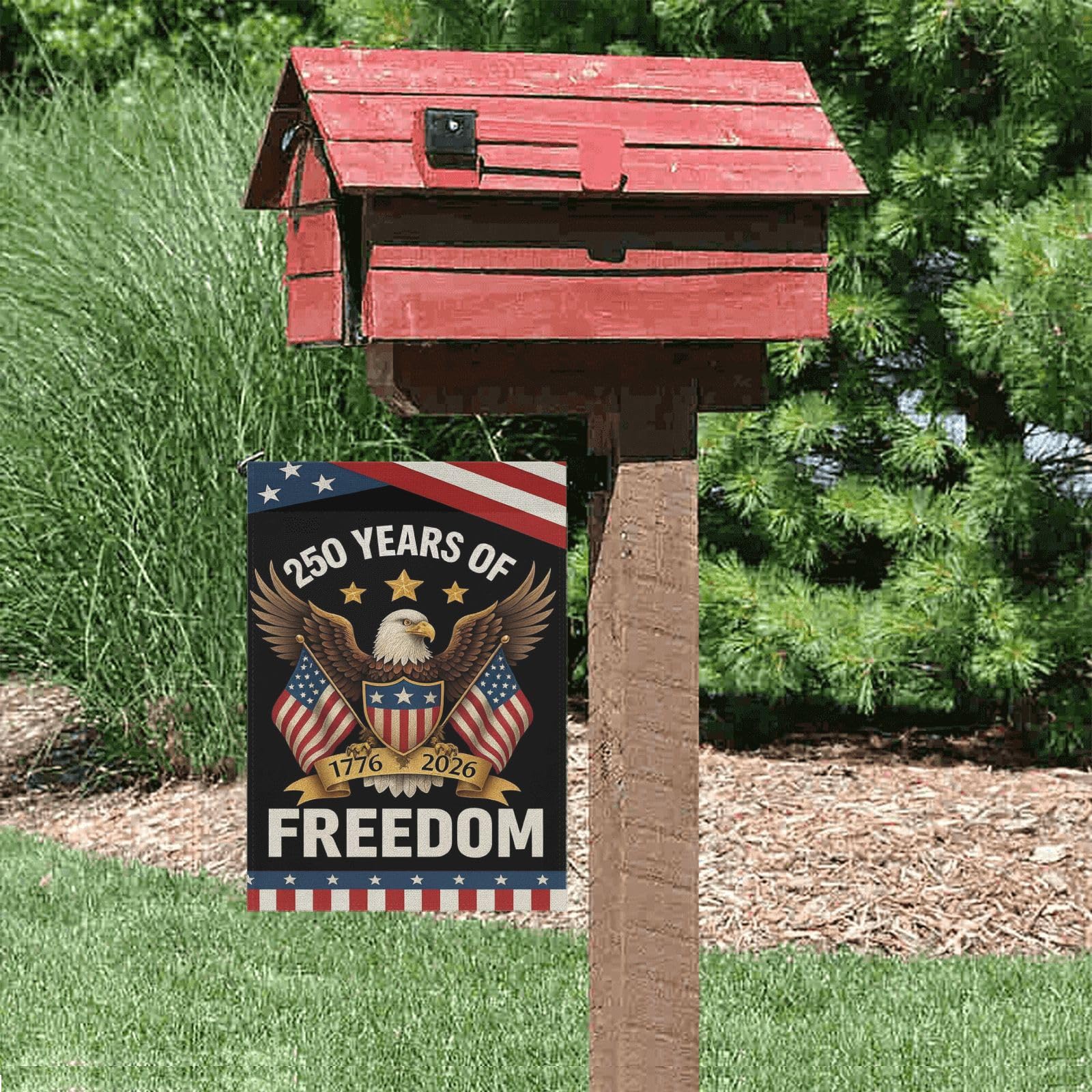 Durable polyester fabric, waterproof and weather-ready for outdoor display.