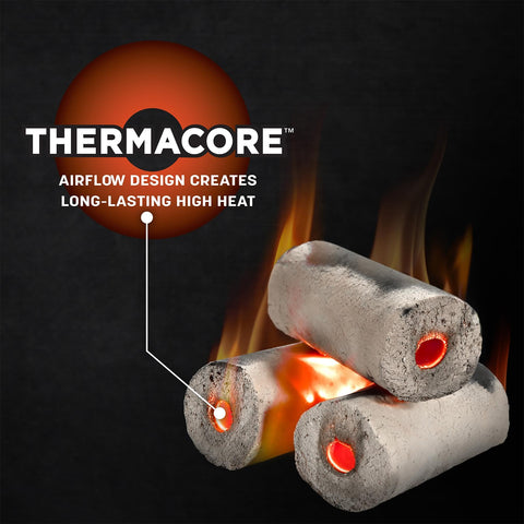 Duraflame Char-Logs 14 lb bag label closeup emphasizes clean-burning, additive-free composition.
