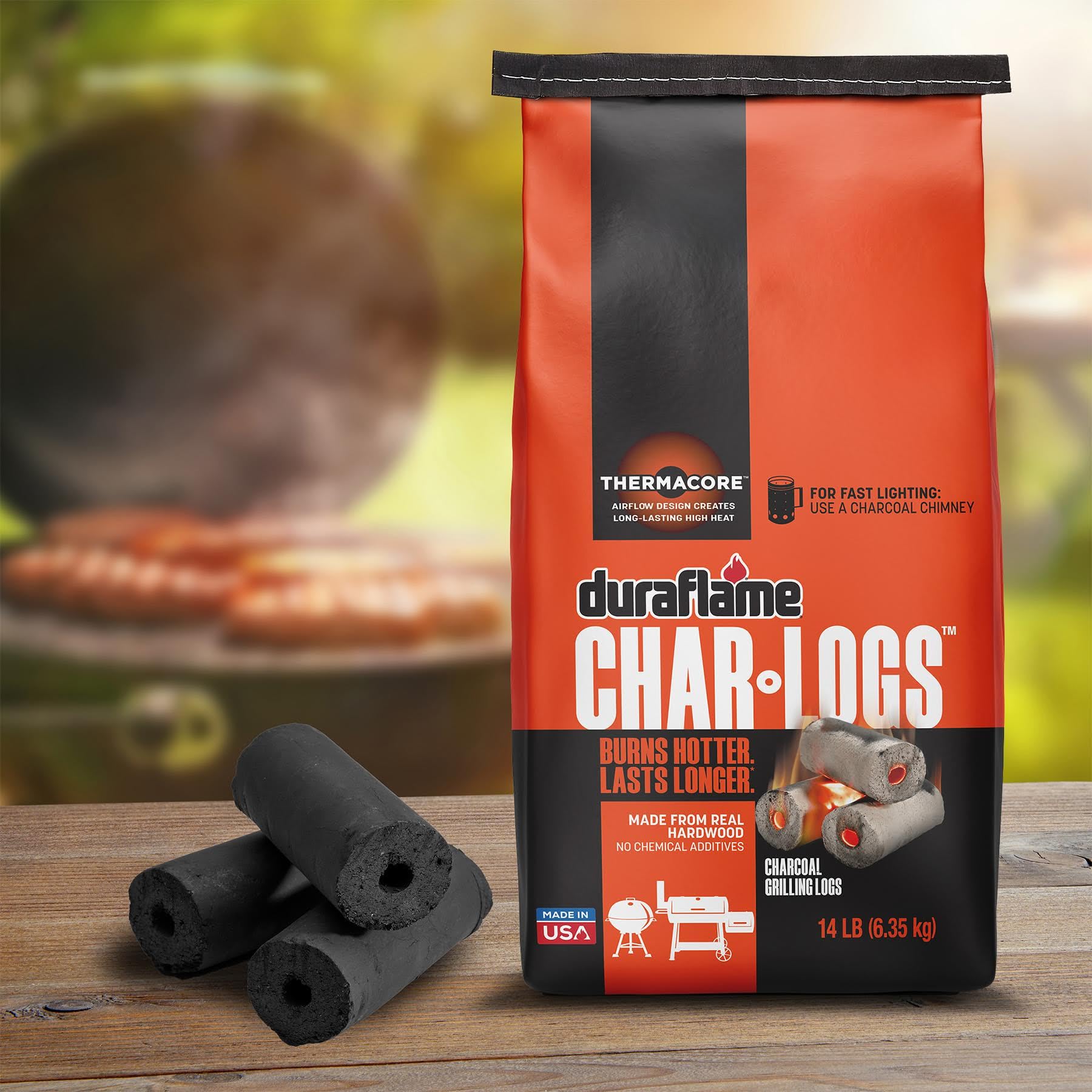 Duraflame Char-Logs 14 lb deliver smoky richness for ribs or steaks.
