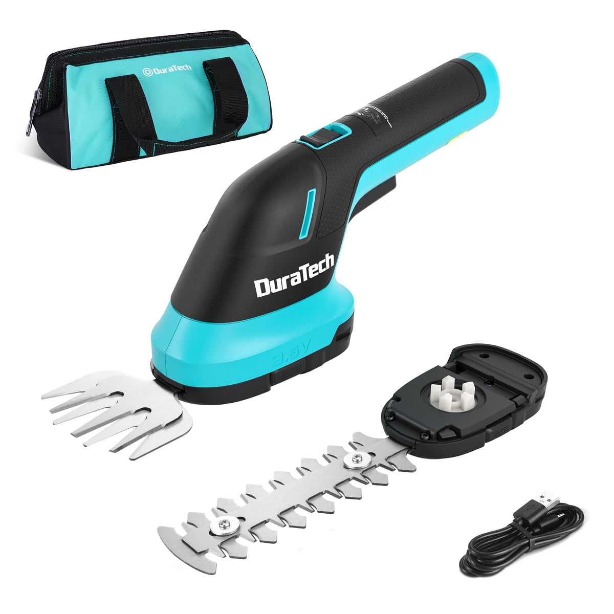 DURATECH cordless hedge trimmer in compact form for precise hedge shaping