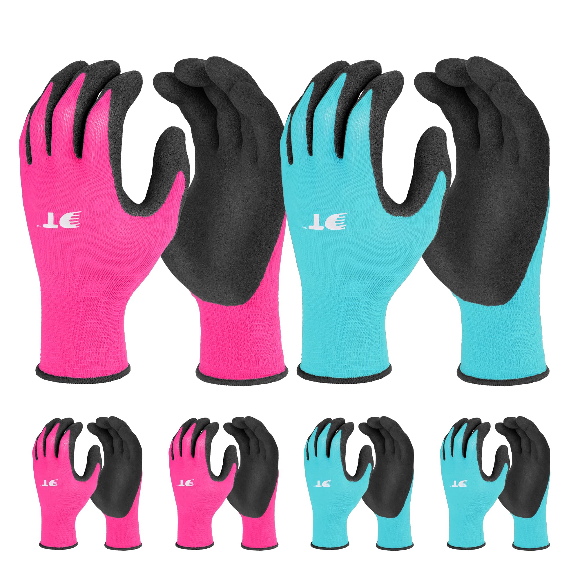 DURATECH DT6 pink latex-palm garden gloves for pruning and grip.