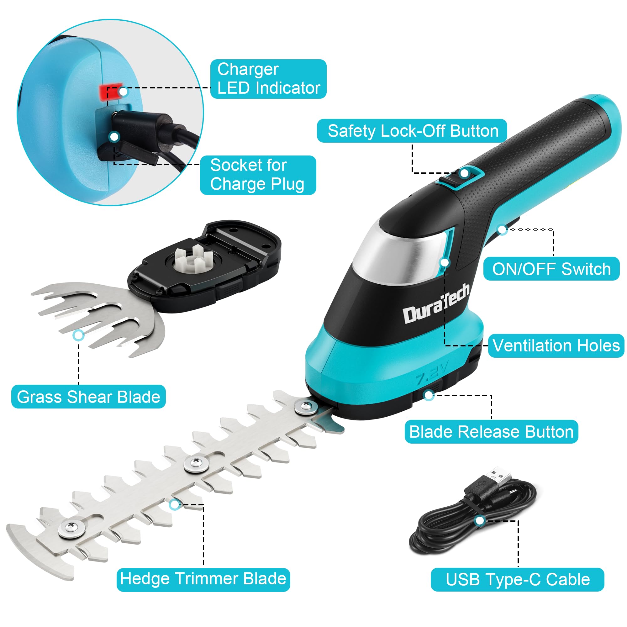DURATECH 8 inch shrub blade attached for precise shrub pruning