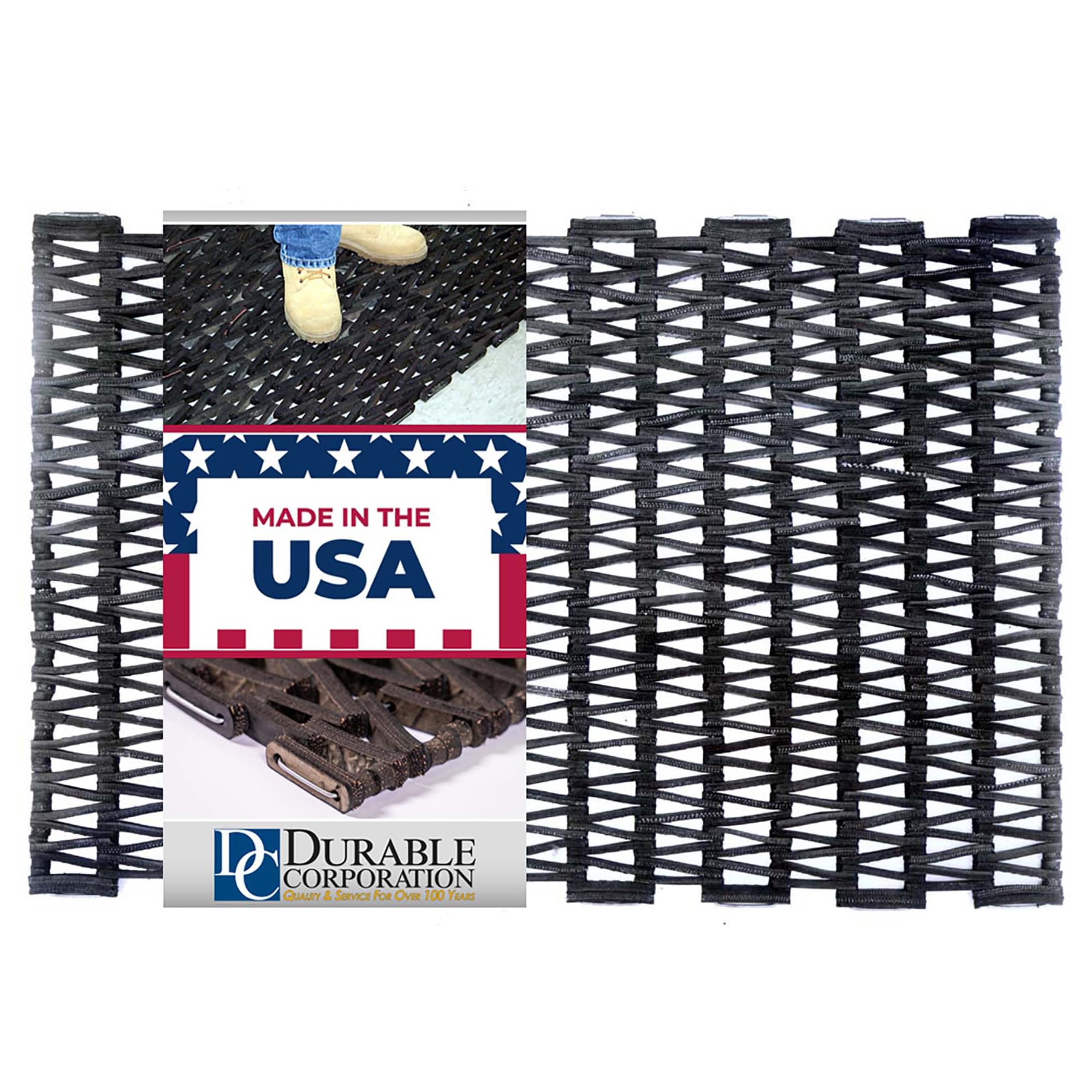 Durite recycled tire-link entrance mat in black, 24x36 inches, outdoor-ready surface.