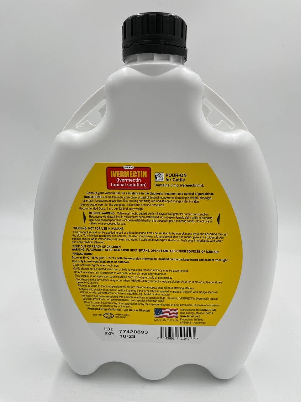 Durvet Ivermectin Pour On label closeup showing dosage and directions