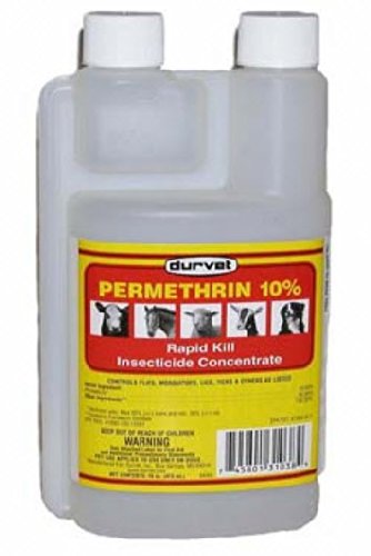 Durvet Permethrin 10% 8oz application in a barn for pest control.