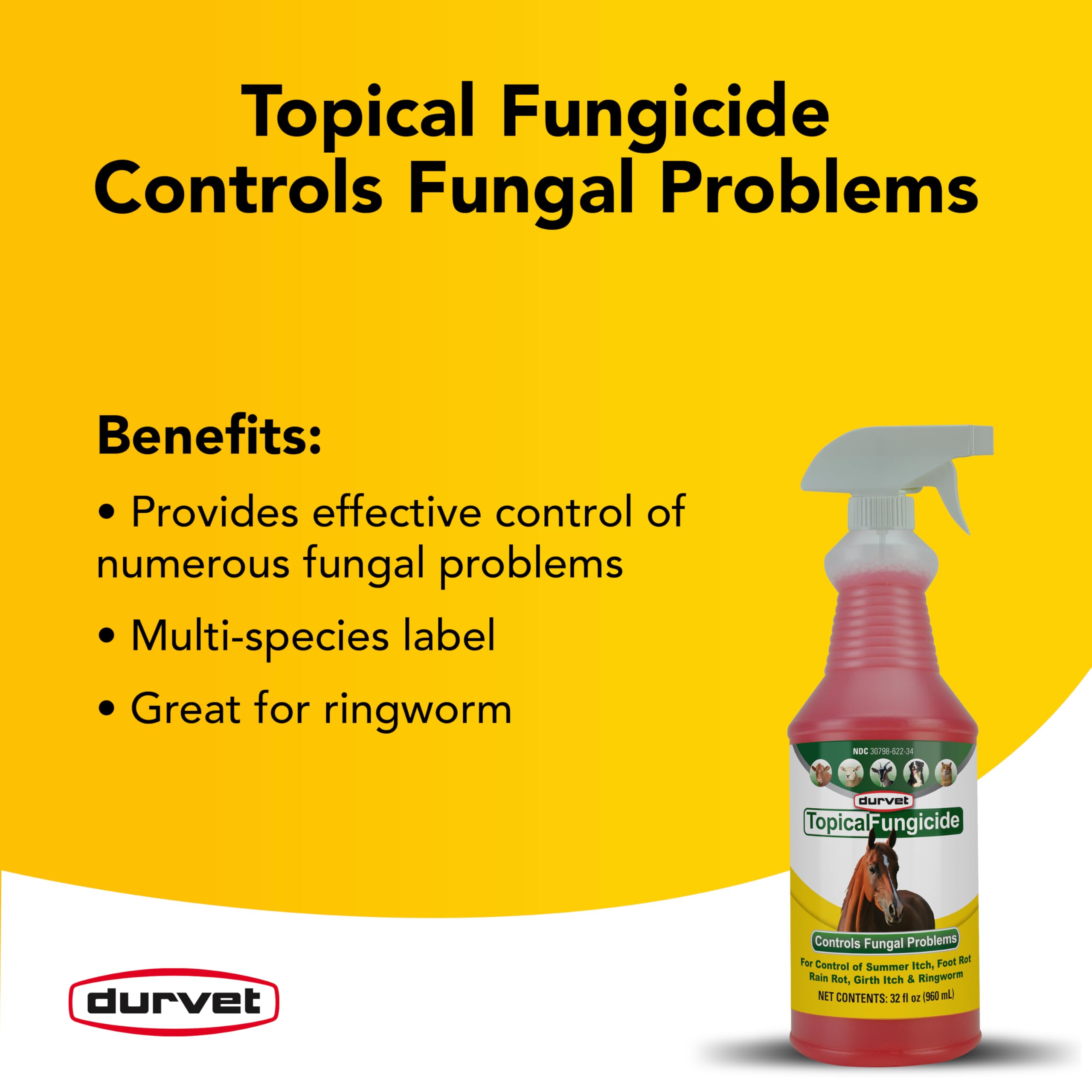 Durvet topical fungicide sprayer showing adjustable nozzle for controlled distribution.