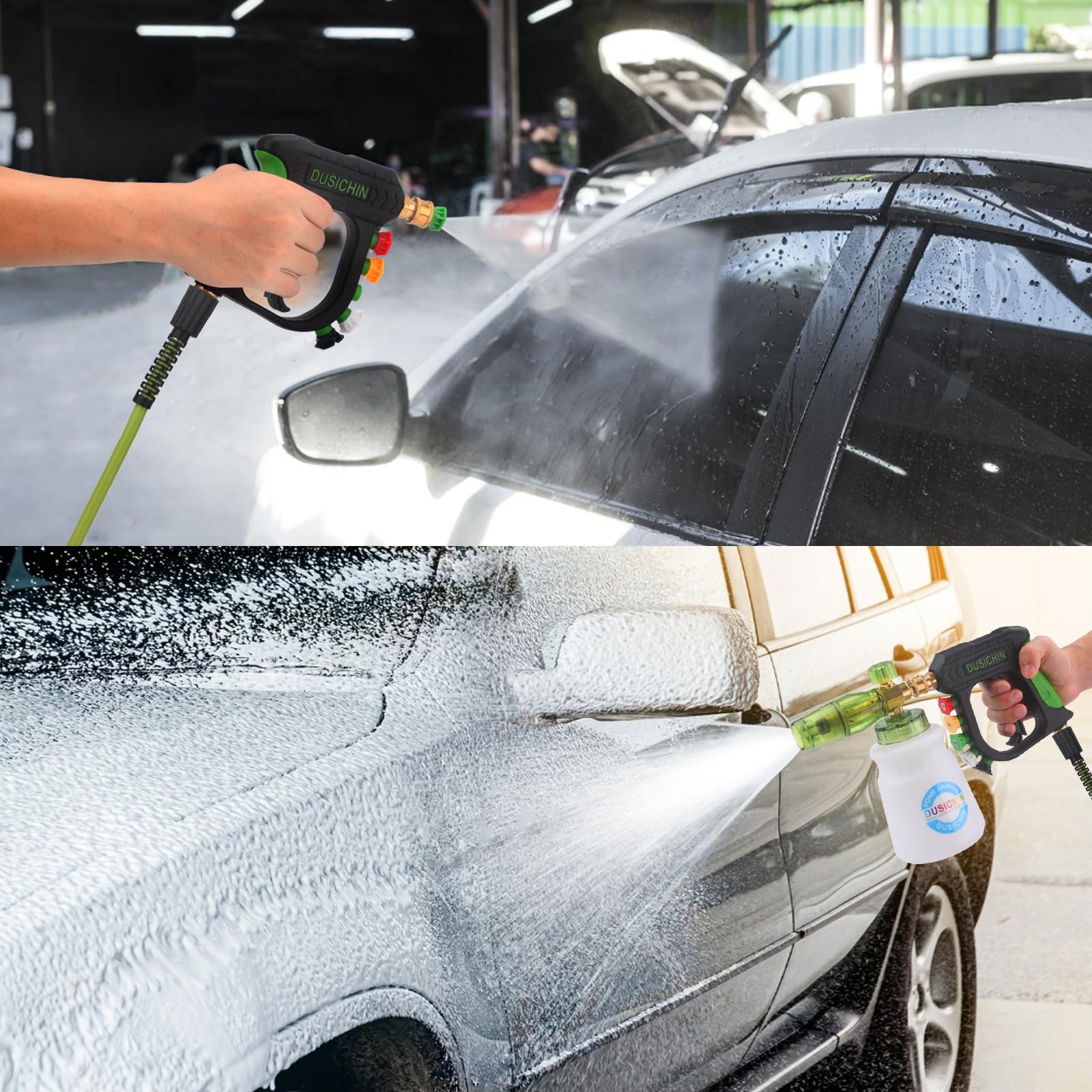 Dusichin five nozzle tips adapt spray for cars, roofs, and more.