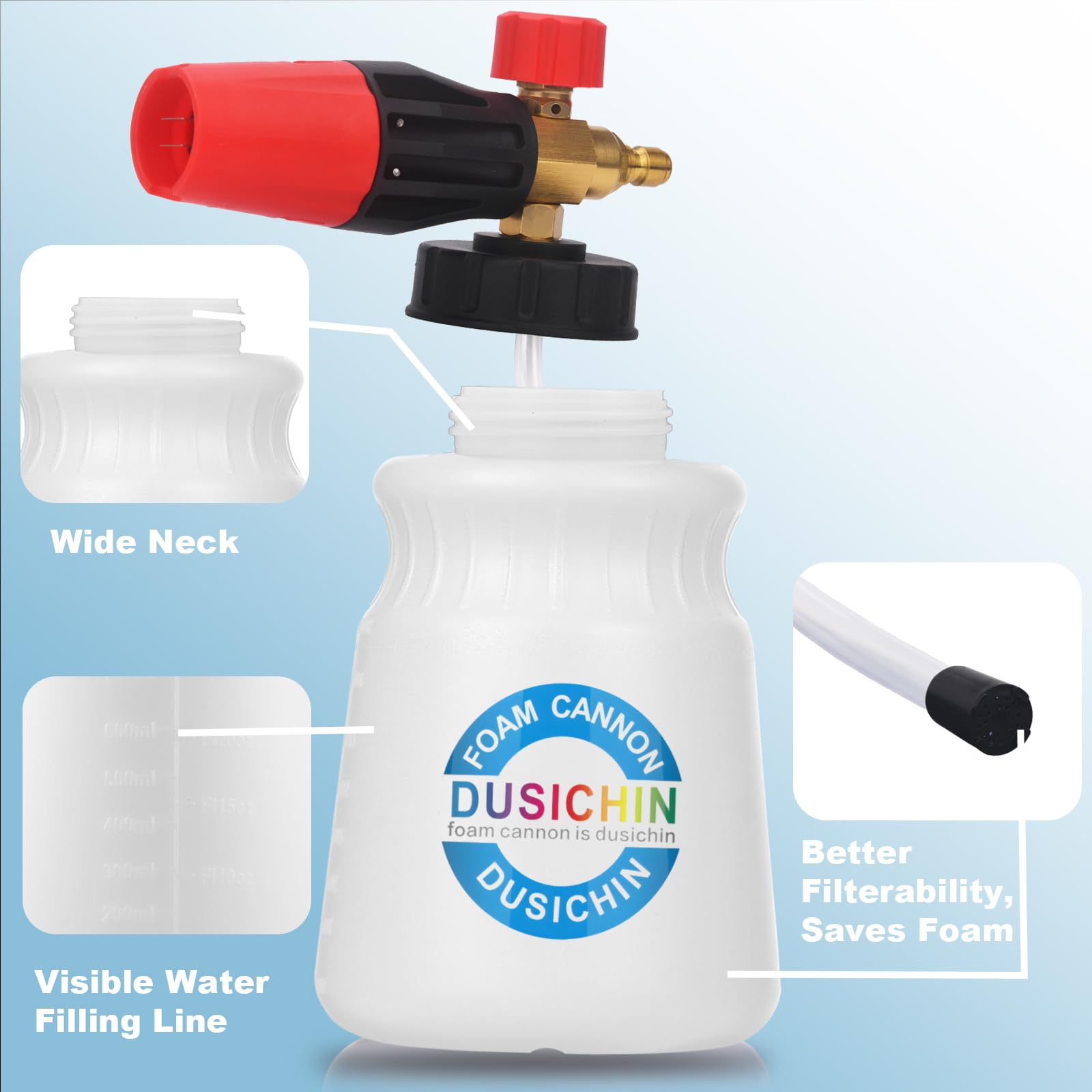 Dusichin adjustable nozzle helps tailor foam coverage.