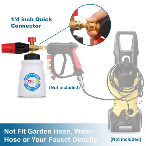 Dusichin foam cannon works with most pressure washers.