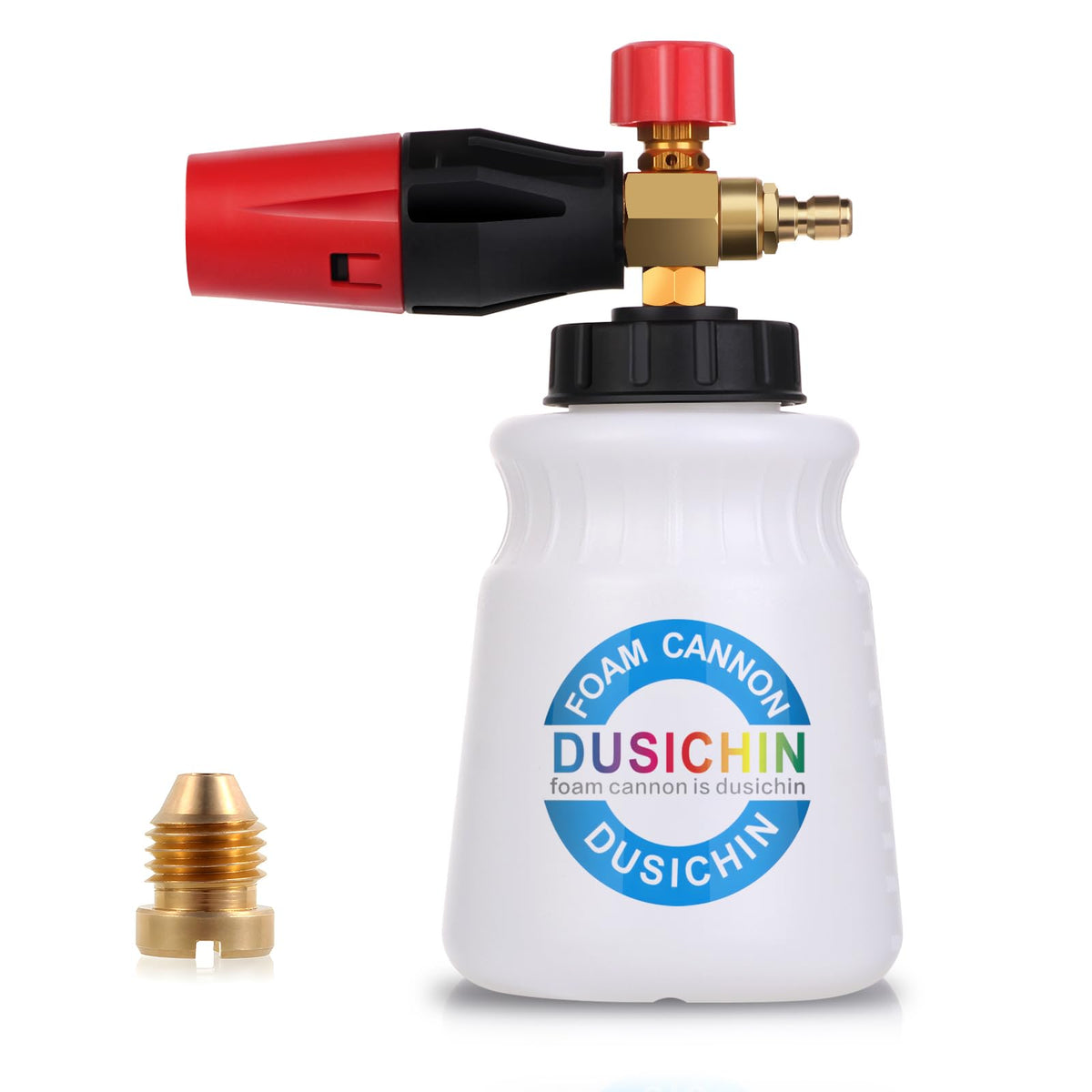 Dusichin foam cannon with wide neck for easy filling and robust durability.