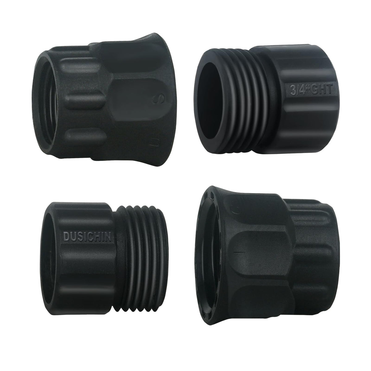 DUSICHIN garden hose connector with 3/4 GHT and M22 threads for secure fit.