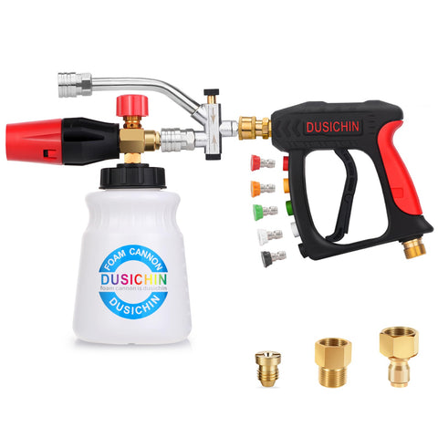 DUSICHIN short wand pressure washer gun and foam cannon front view for easy car washes